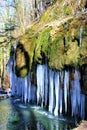A frozen waterfall in Mullerthal, Luxembourg