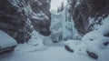 Frozen Waterfall in a Snowy Mountain Gorge Royalty Free Stock Photo
