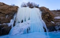 Frozen waterfall on the way of Chadar trek