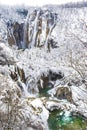 Frozen Waterfalls at Plitvice National Park, Croatia Royalty Free Stock Photo