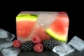 Frozen watermelon slices and berries Royalty Free Stock Photo