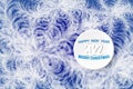 Frozen abstract window background with hoarfrost patterns can be used for Christmas sale or New Year Party leaflet. Royalty Free Stock Photo