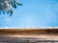 Frozen window and Christmas tree. Royalty Free Stock Photo