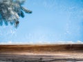 Frozen window and Christmas tree. Royalty Free Stock Photo