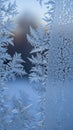 Frozen window with frosty ice patterns Royalty Free Stock Photo