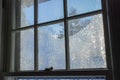 Frozen Window Pane Sash Lock Blue Sky Royalty Free Stock Photo