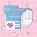 Frozen window with pixel art heart and retro user interface buttons. Pixel icons stickers - comment, like, heart, bell, message. Royalty Free Stock Photo