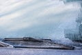 Frozen windscreen and windshield wipers totally covered with ice, caution, poor view causes dangerous driving im winter, traffic b Royalty Free Stock Photo