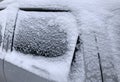 frozen winter car covered snow, view side window on snowy background Royalty Free Stock Photo