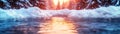 Frozen Winter Lake Landscape with Thin Ice, A Fragile Barrier Between Water and Air, Stunning Scenery with Snow-Covered Trees and