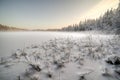 The frozen winter lake in wood under snow Royalty Free Stock Photo