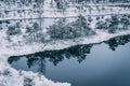 Cold winter landscape frozen snow swamp Kemeri