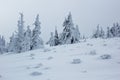 Frozen winter mountain landscape in extreme cold conditions