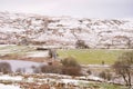 Frozen Winter Road with Light Snow on Hills and Loch side. Royalty Free Stock Photo