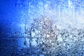 Frozen winter window, glass with frosty patterns, hoarfrost texture, snowflakes, New Year or Christmas ornament for banner, border