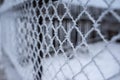 Frozen wired fence close up shot at a cold winter morning Royalty Free Stock Photo