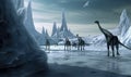 A frozen world: dinosaurs in the ice age wilderness Royalty Free Stock Photo