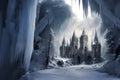 frozen world fantasy mountain home snowy castle winter freeze snow illustration