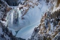 Yellowstone Canyon Waterfall, frozen in winter Royalty Free Stock Photo