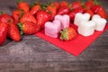 Frozen yogurt in a heart shape, Strawberries and froyo bites