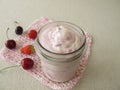 Frozen yogurt ice cream with cherries and strawberries Royalty Free Stock Photo