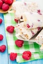 Frozen yogurt with oats and raspberries Royalty Free Stock Photo