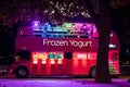 Frozen Yogurt Red Double Decker Bus at night on London`s Southbank Royalty Free Stock Photo
