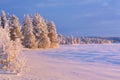 Frozen ÃâijÃÂ¤jÃÂ¤rvi lake in Finnish Lapland in winter at sunset