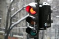 Frozzen traffic light on a cold winter day Royalty Free Stock Photo