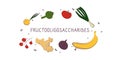 Fructooligosaccharides-containing food. Groups of healthy products containing vitamins and minerals. Set of fruits