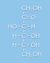 Fructose D-fructose fruit sugar molecule. Component of high-fructose corn syrup HFCS. Skeletal formula.