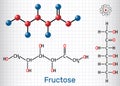 Fructose, D-fructose molecule. Linear form. Structural chemical formula and molecule model. Sheet of paper in a cage Royalty Free Stock Photo