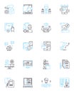Frugal spending linear icons set. Budgeting, Savings, Thrift, Economical, Circumspect, Frugality, Miserly line vector Royalty Free Stock Photo
