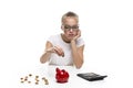 Frugal Teenage Girl Posing With Coins Making Savings with Moneybox