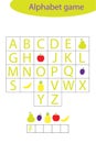 Fruit alphabet game for children, make a word, preschool worksheet activity for kids, educational spelling scramble game Royalty Free Stock Photo