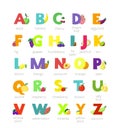 Fruit alphabet vector alphabetical vegetables font and fruity apple banana letter illustration alphabetically set of abc