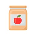 Fruit apple jam in glass jar. Bottle with preserve, canning. Vector illustration