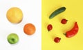 Fruit, Apple, orange, grapefruit and vegetables, cucumber, tomato, pepper Royalty Free Stock Photo