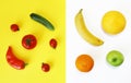 Fruit, Apple, orange, grapefruit and vegetables, cucumber, tomato, pepper Royalty Free Stock Photo