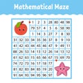 Fruit apple, sea starfish. Mathematical square maze. Game for kids. Number labyrinth. Education worksheet. Activity page. Puzzle Royalty Free Stock Photo