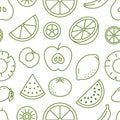 Fruit background, abstract food seamless pattern. Fresh fruits wallpaper with apple, banana, watermelon, lemon line Royalty Free Stock Photo
