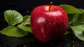 fruit background with red apple with leaf and slice fresh fruit