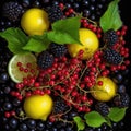 Fruit Backgrounds,Currant and berry, lemon and kiwi,AI generated