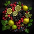 Fruit Backgrounds,Currant and berry, lemon and kiwi,AI generated