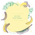Fruit banana text frame hand drawn flat template. Vector design with botanical illustration of bananas. For business, posters, web