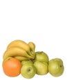 Fruit bananas orange and green apples on white background Royalty Free Stock Photo