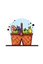 A fruit basket and bread for picnic illustration Royalty Free Stock Photo