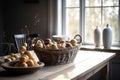 Fruit basket dining room. Generate Ai Royalty Free Stock Photo