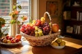 Fruit basket dining room. Generate Ai Royalty Free Stock Photo