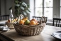 Fruit basket dining room morning. Generate Ai Royalty Free Stock Photo